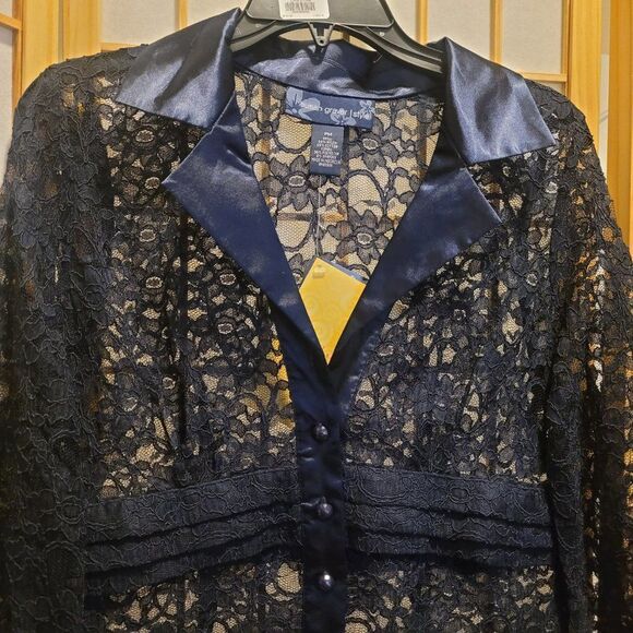 Susan Graver Womens Sheer Blue Lace Duster Jacket Sz PM NWT - Picture 3 of 10